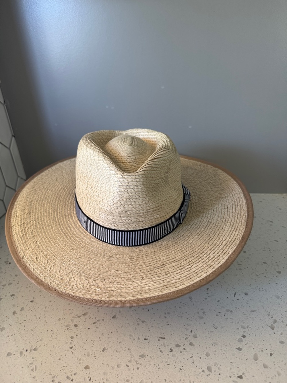 Brixton Natural Straw Wide-Brim Hat with Black & White Band